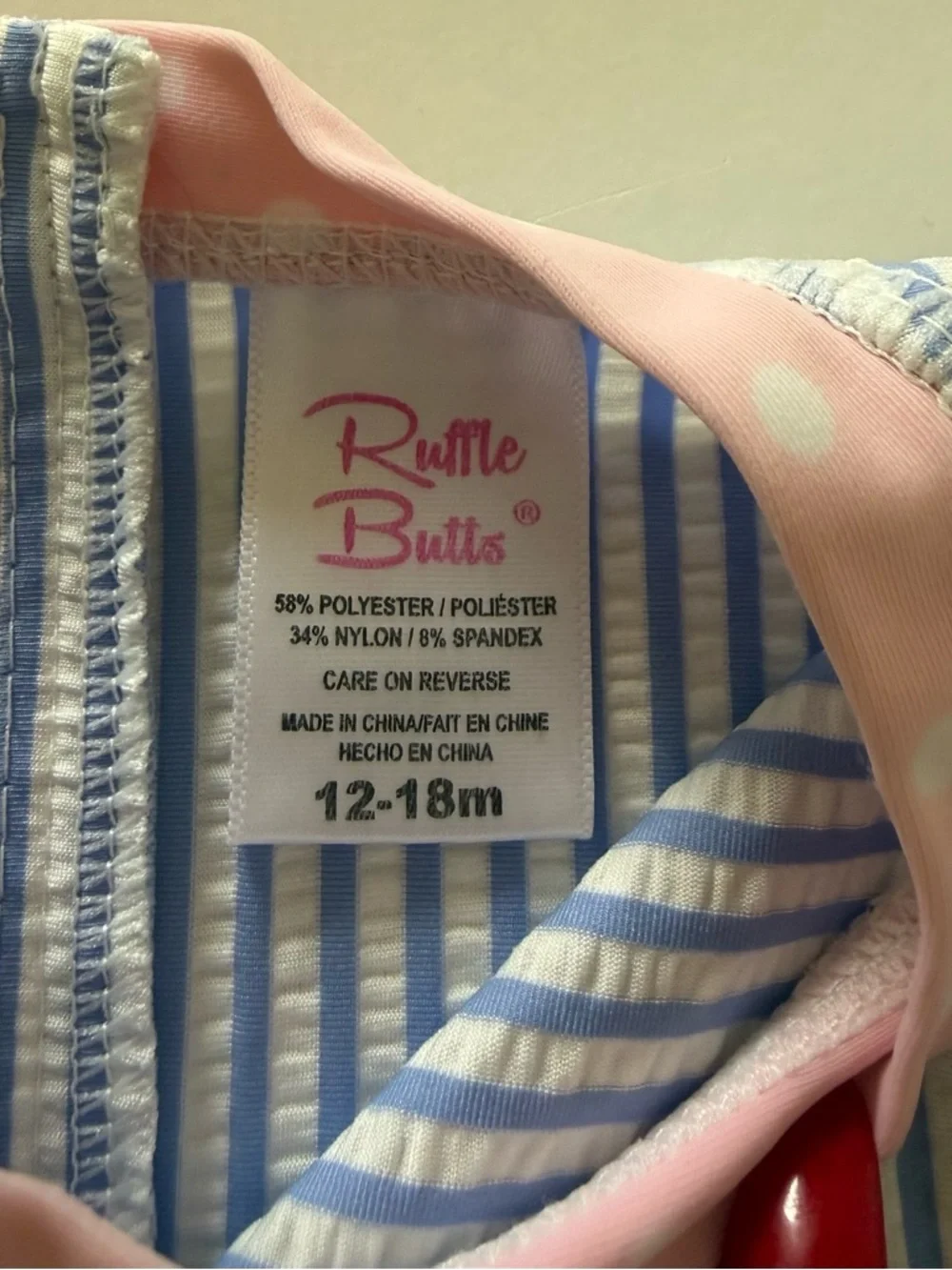 RuffleButts Baby Toddler Girl Blue Seersucker Long Sleeve One-Piece Swimsuit